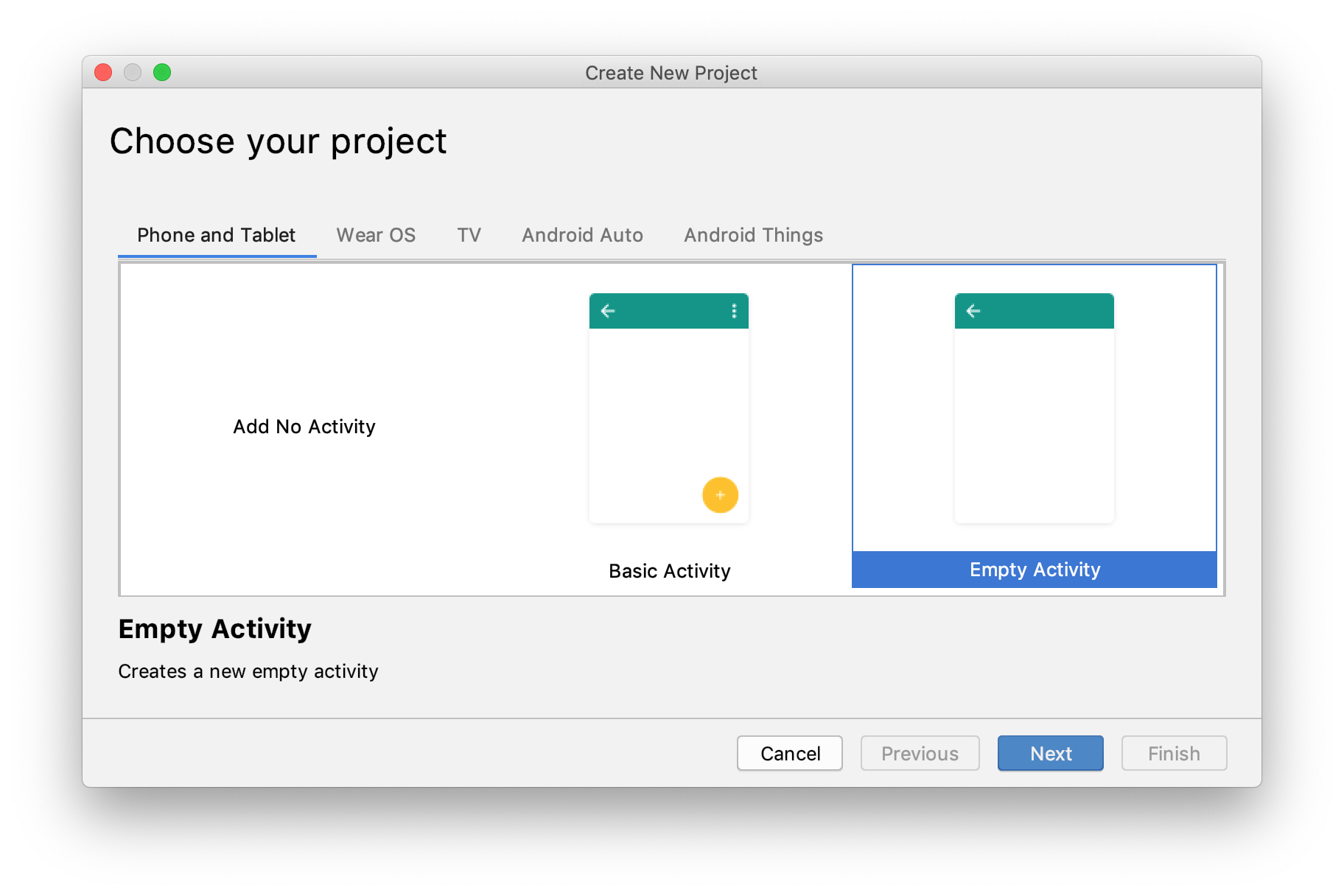 Using Android Studio to scaffold a new Android project.