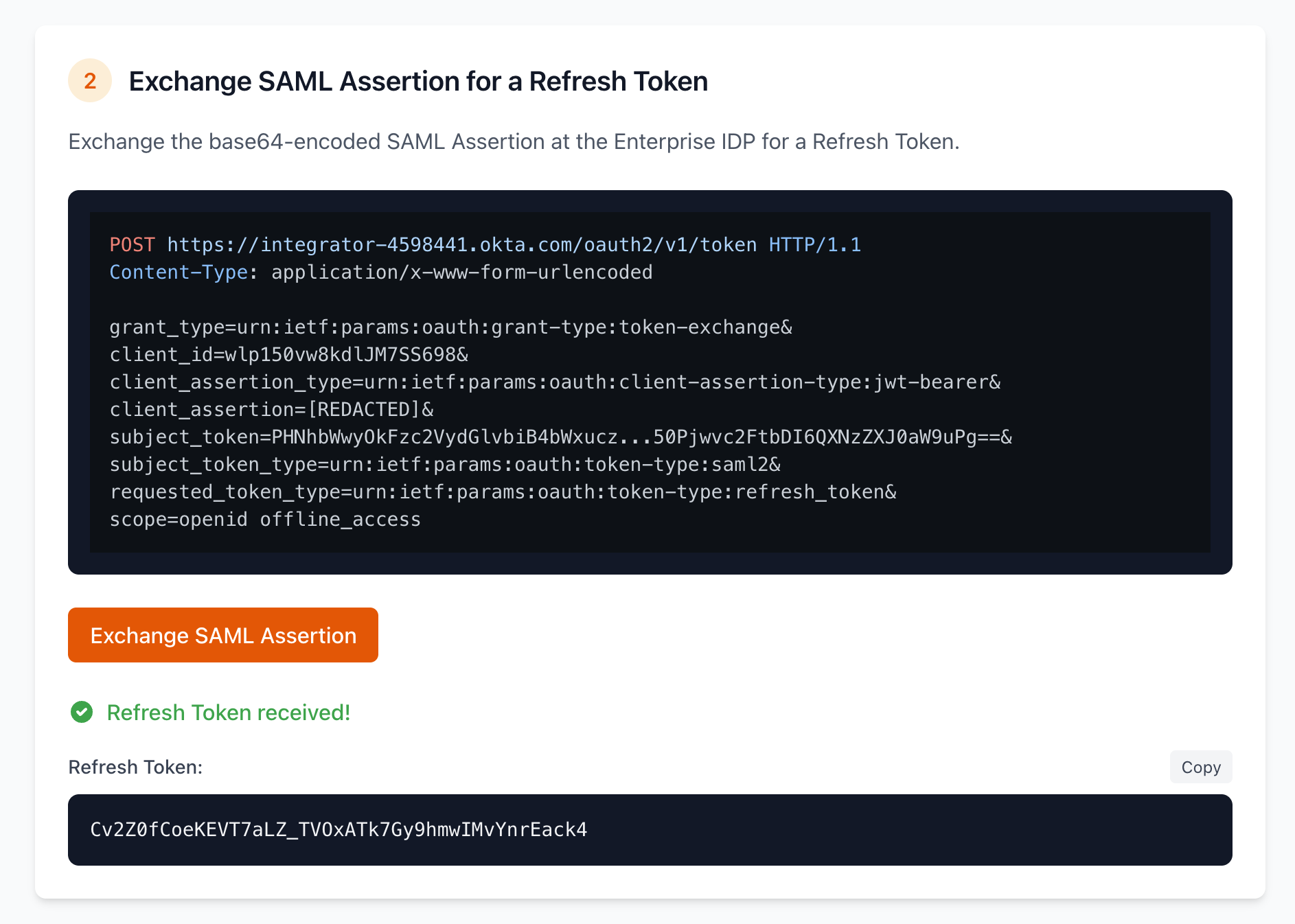 Exchange SAML Assertion for a Refresh Token