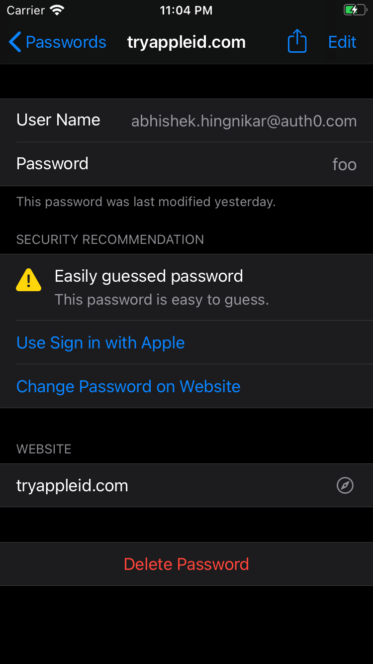 Apple Keychain easily guessed password