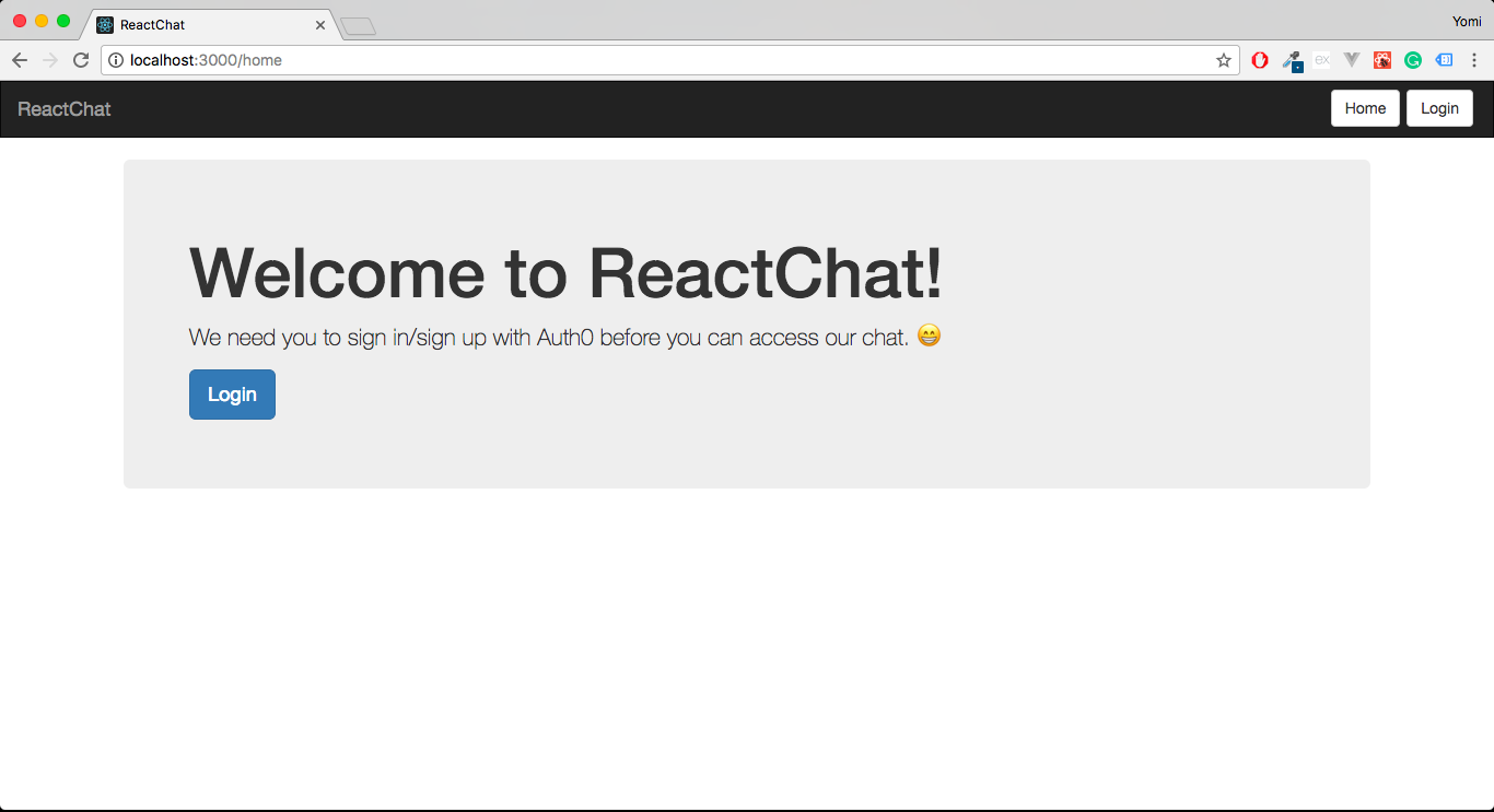 ReactJS & Pusher Chat - welcome screen