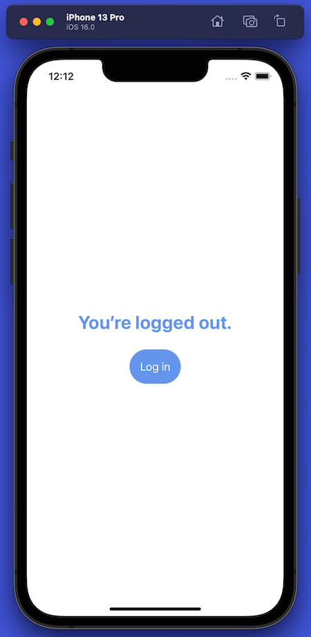 “Logged out” screen, with “You’re logged out.” in title font and “Log in” button below it.