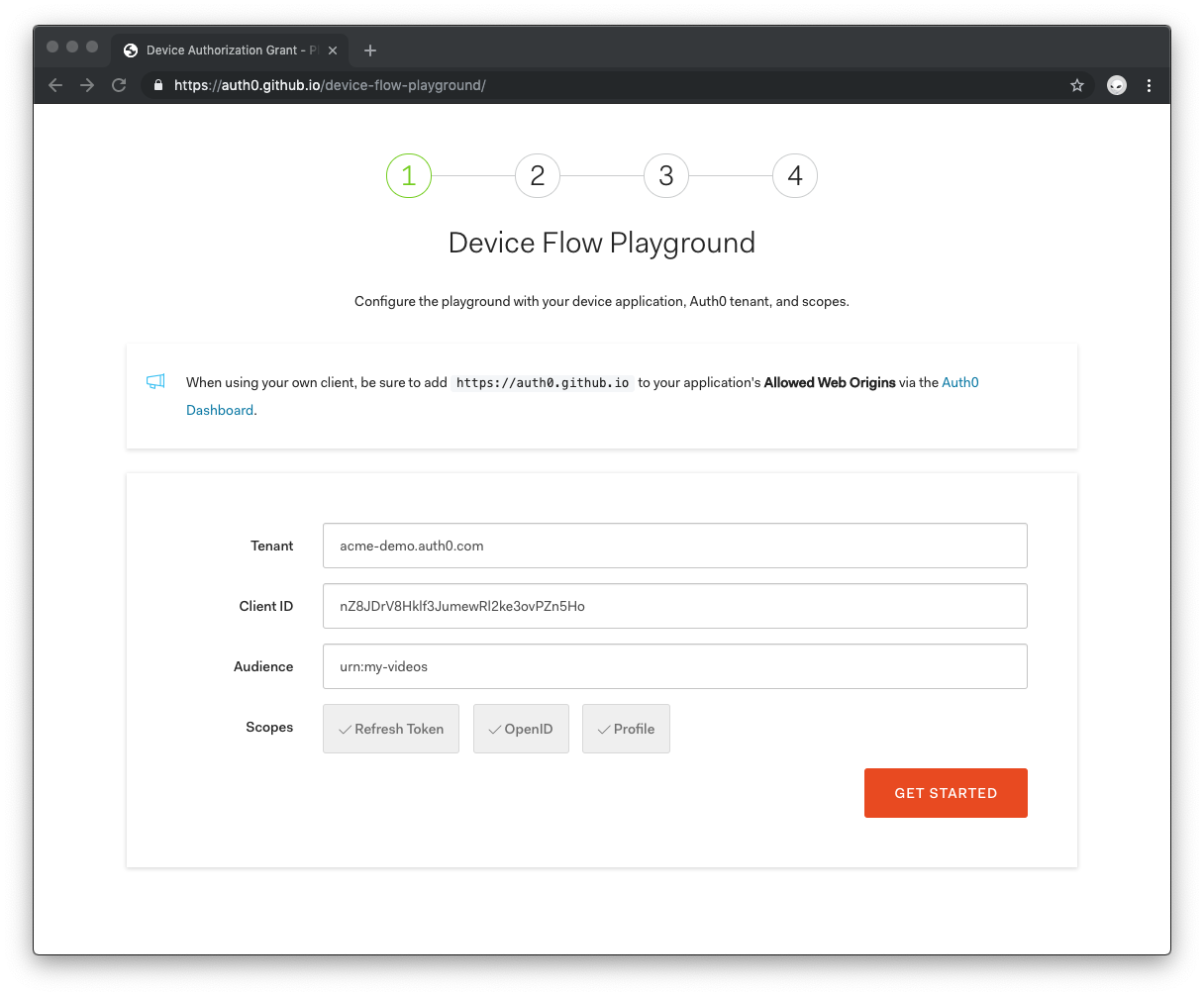 Auth0 Device Flowの始め方に関するダッシュボードを示す図