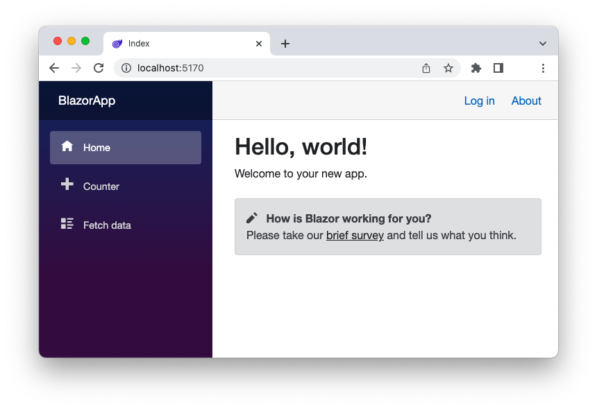 The home page of the Blazor WebAssembly sample app