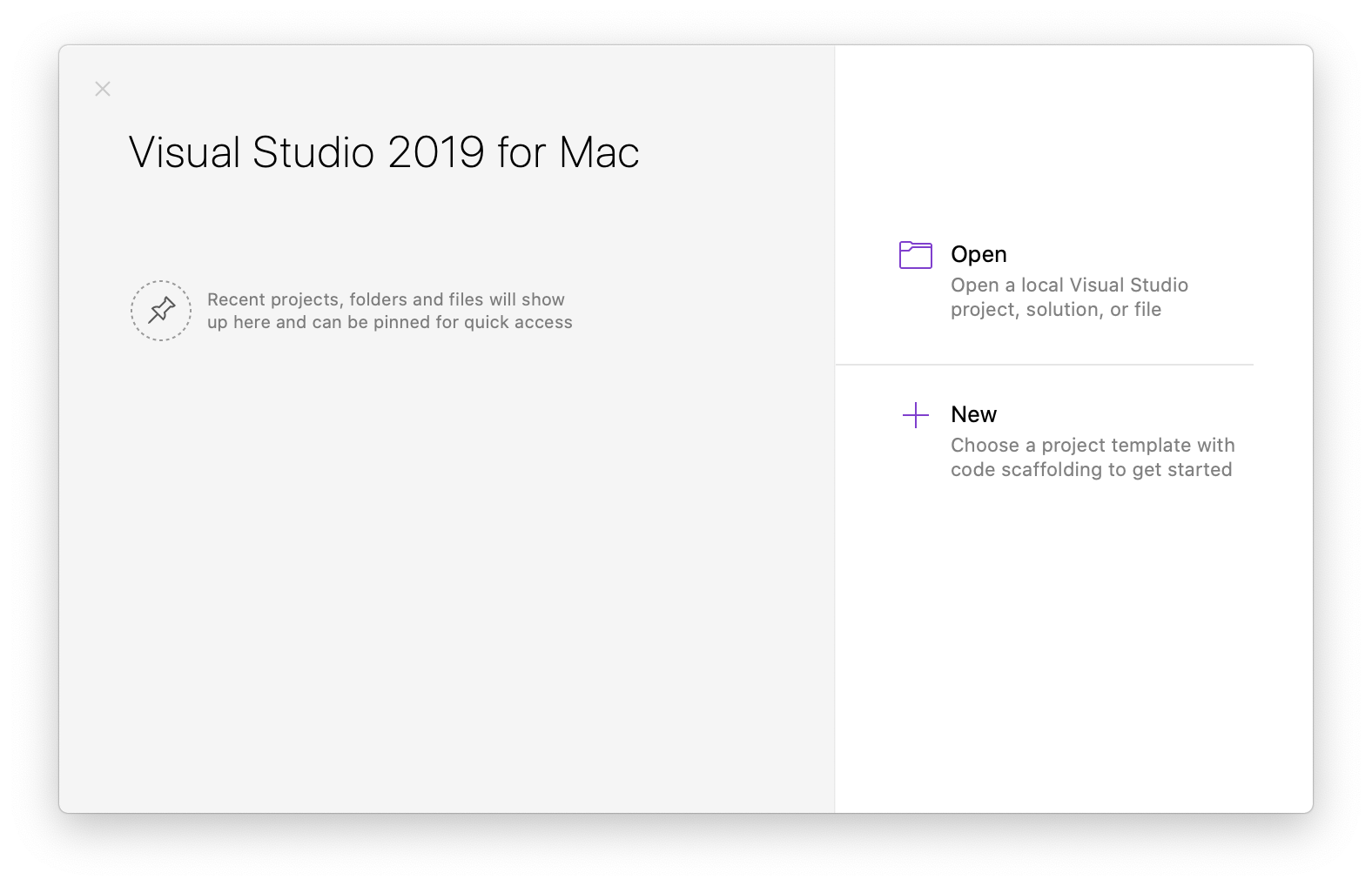 Visual Studio starting page