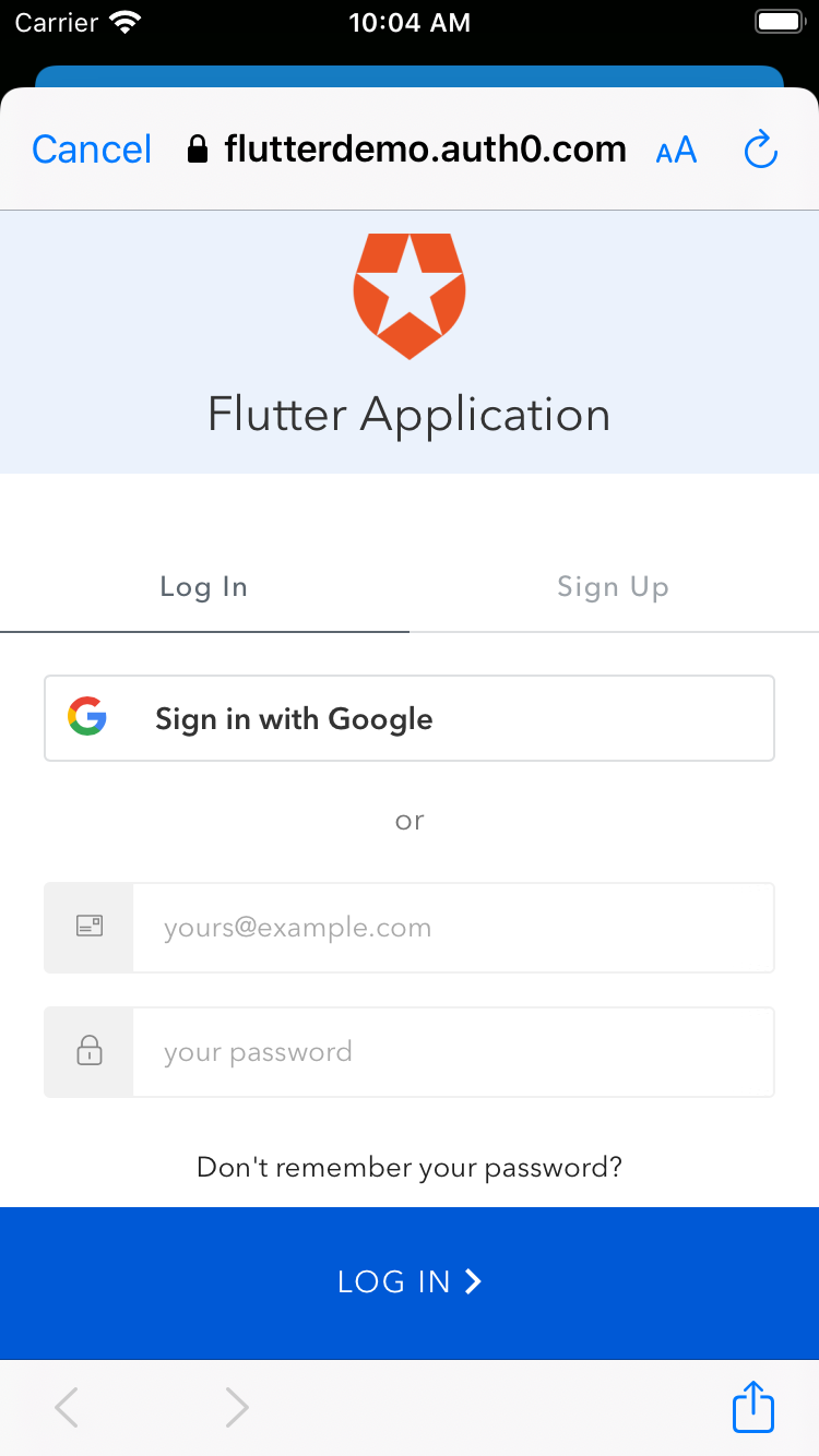 Auth0 Universal Login Page in a Flutter app