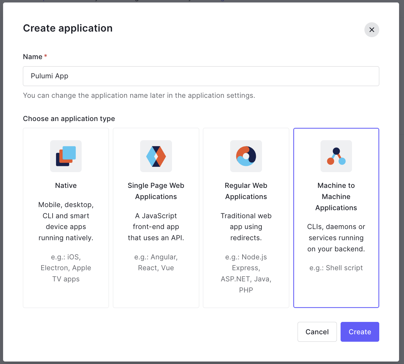 Auth0 new app dialog