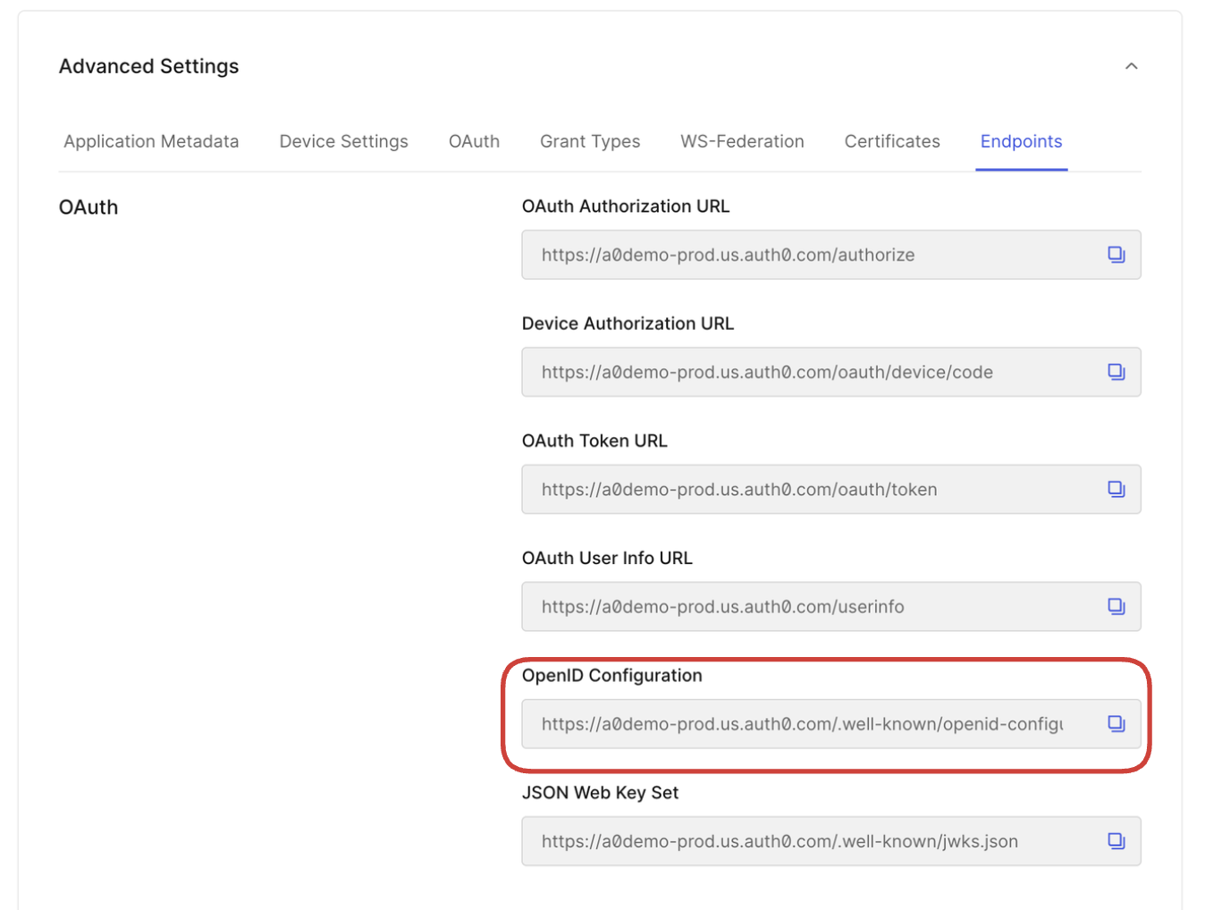 Copy OpenID Configuration URL