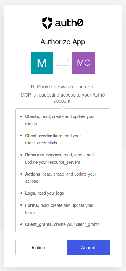 Auth0 MCP Permissions