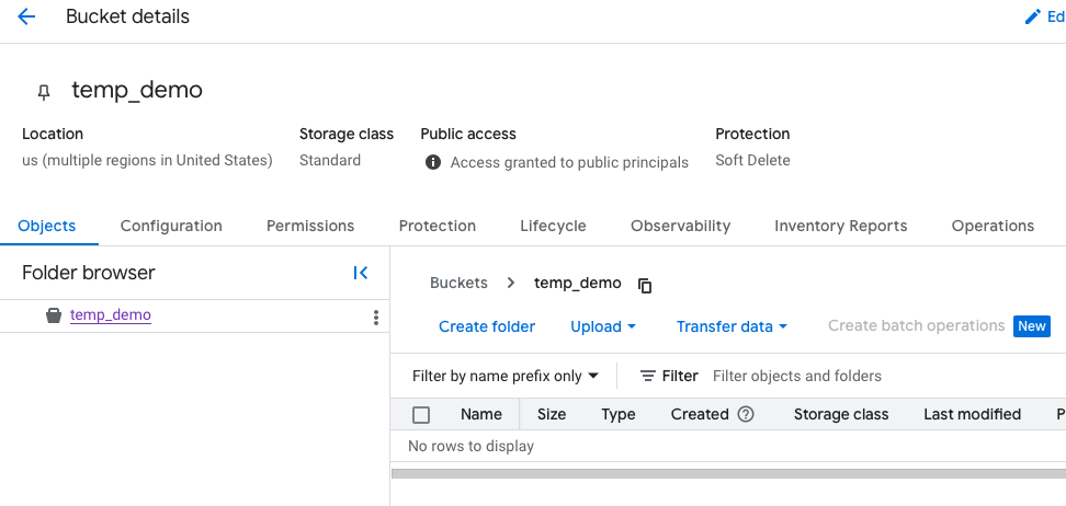 Google Cloud: Demo bucket for Agent’s operation