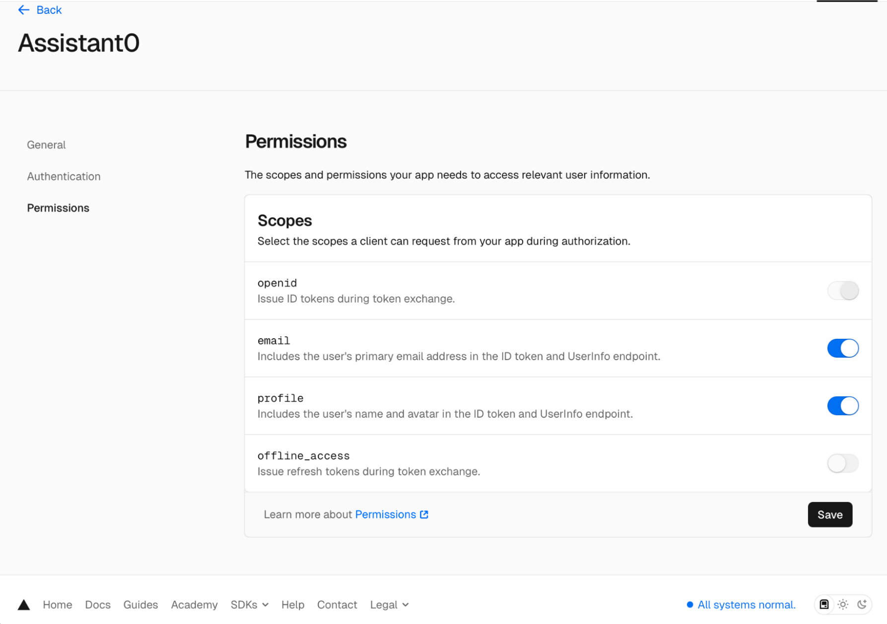 Auth0Vercel Permissions Screen