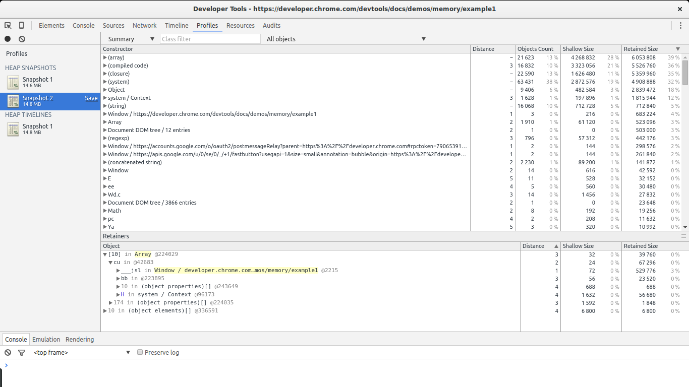 Google Dev Tools Profiles in Action