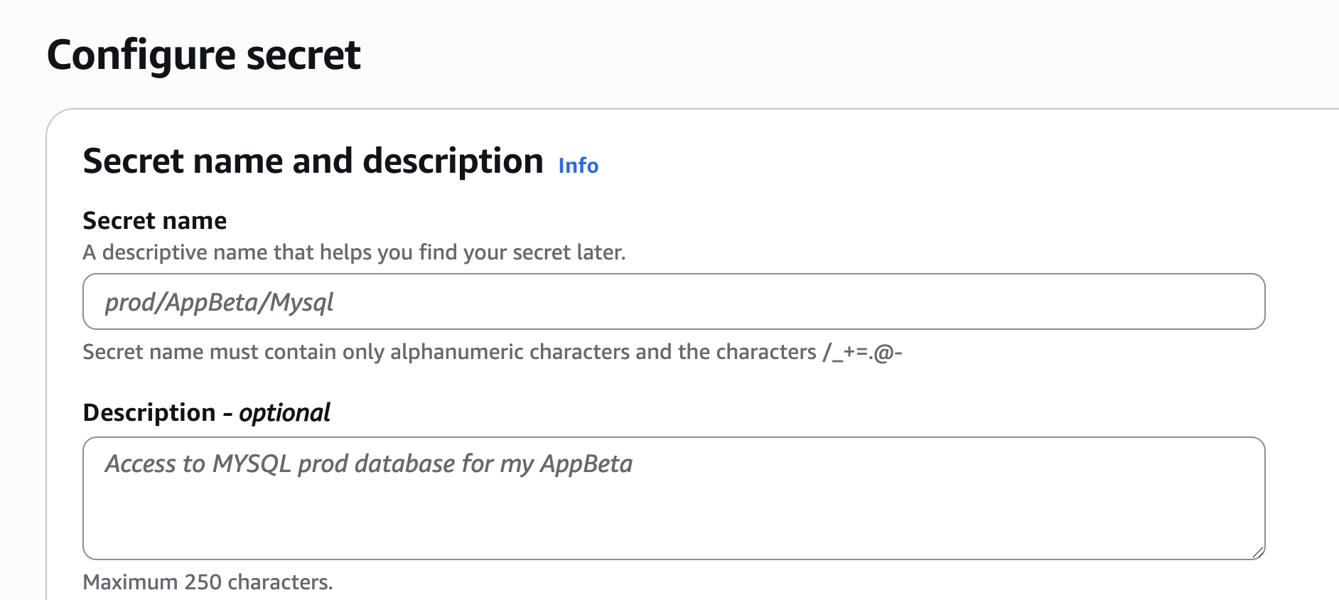 AWS: Enter AWS Secrets name