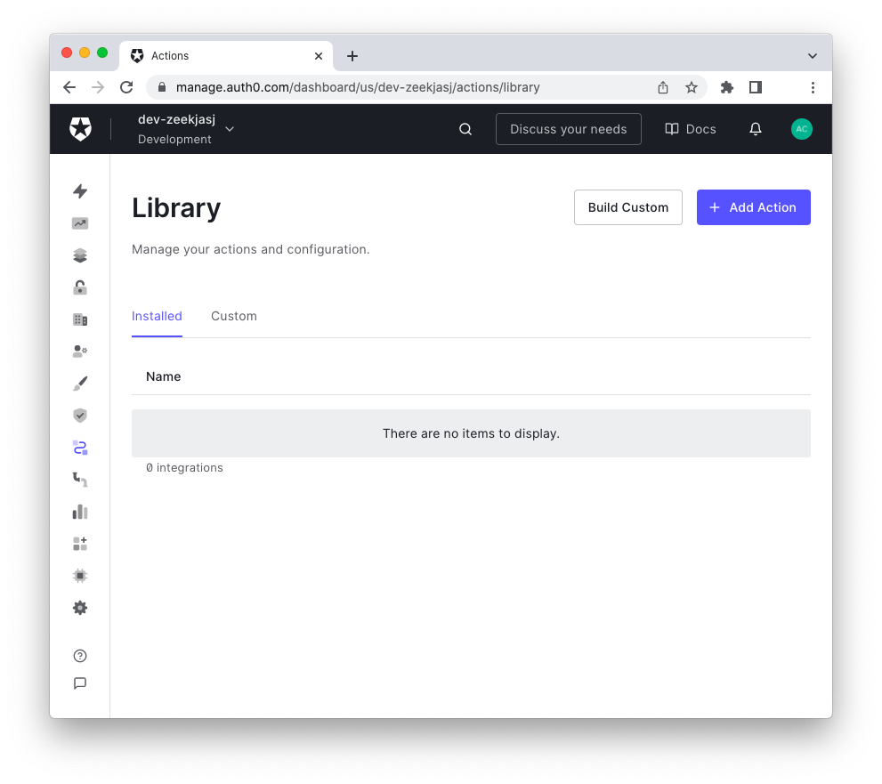 Auth0 Actions Library page