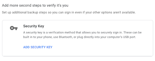 Security key with Google