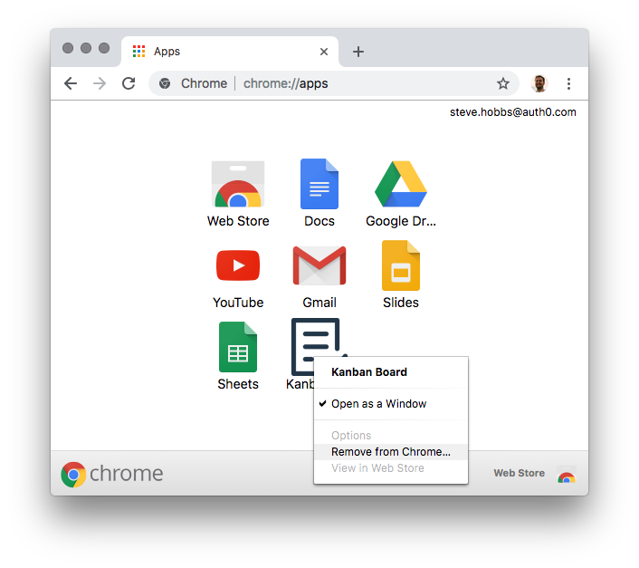 Uninstalling the Chrome Apps Kanban Board Application