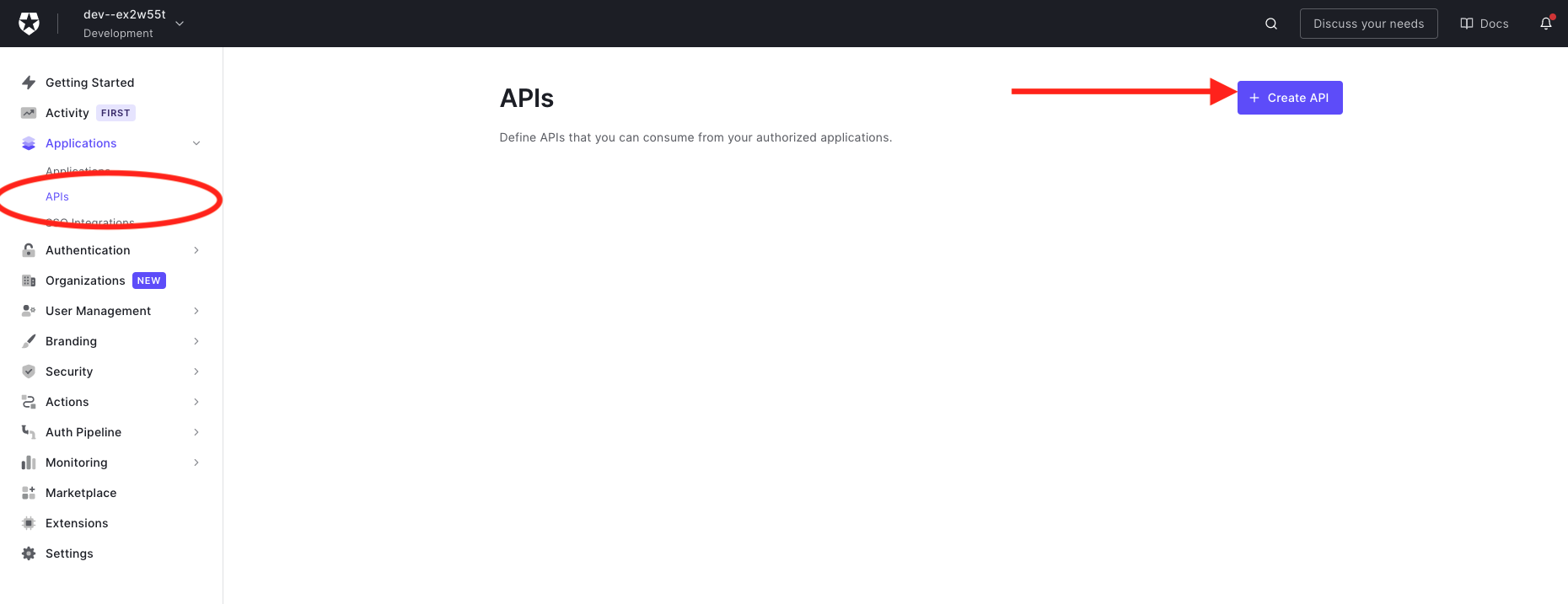 Create API on Auth0 Dashboard