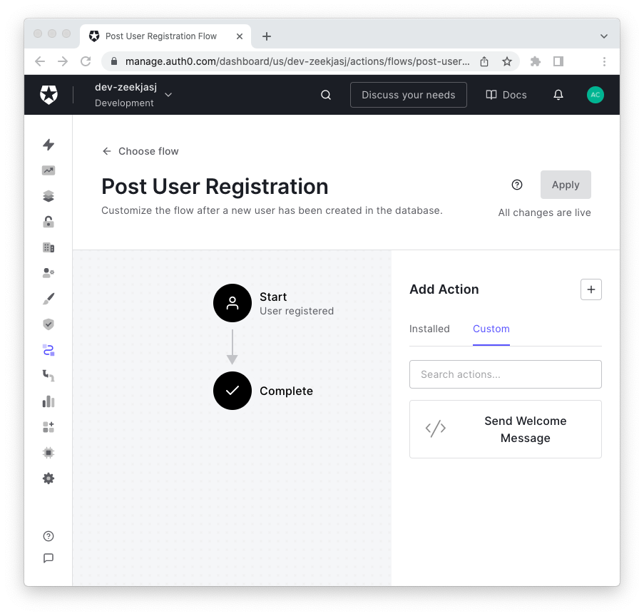 Auth0 flow editor