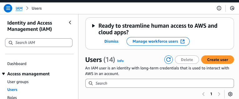 Create a user in IAM