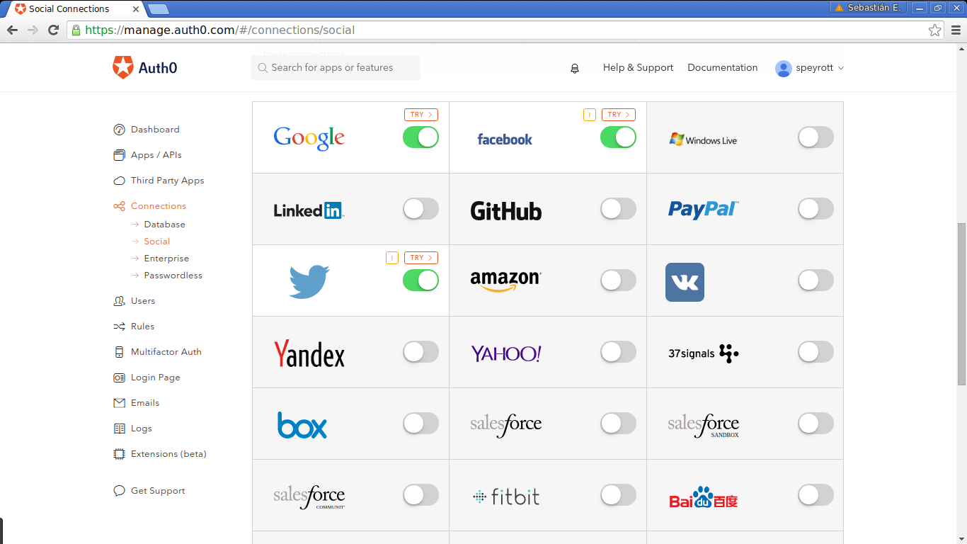 Auth0 social login switches