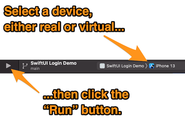 Selecting a device and running the app from Xcode