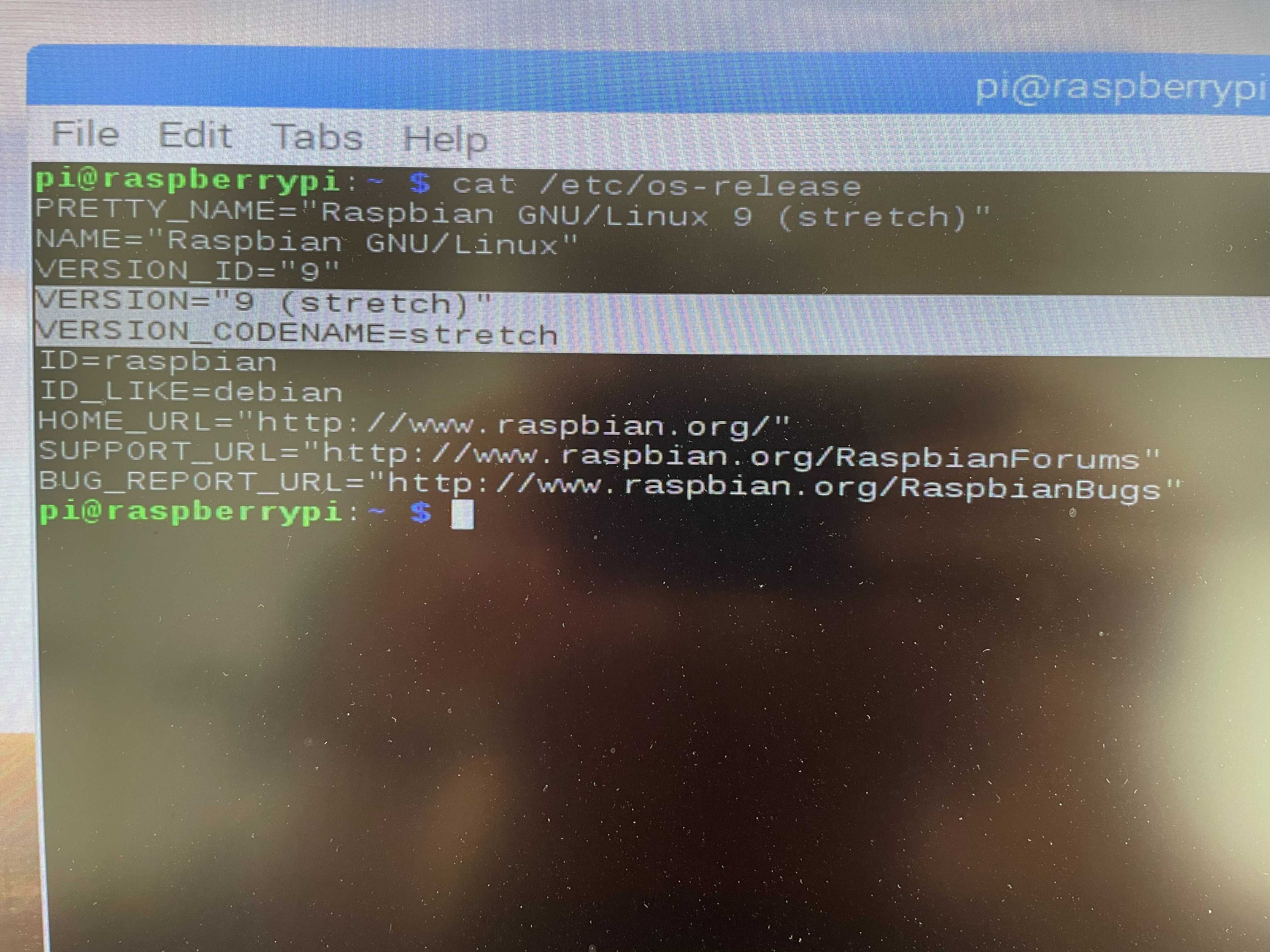 Picture of Raspberry Pi terminal