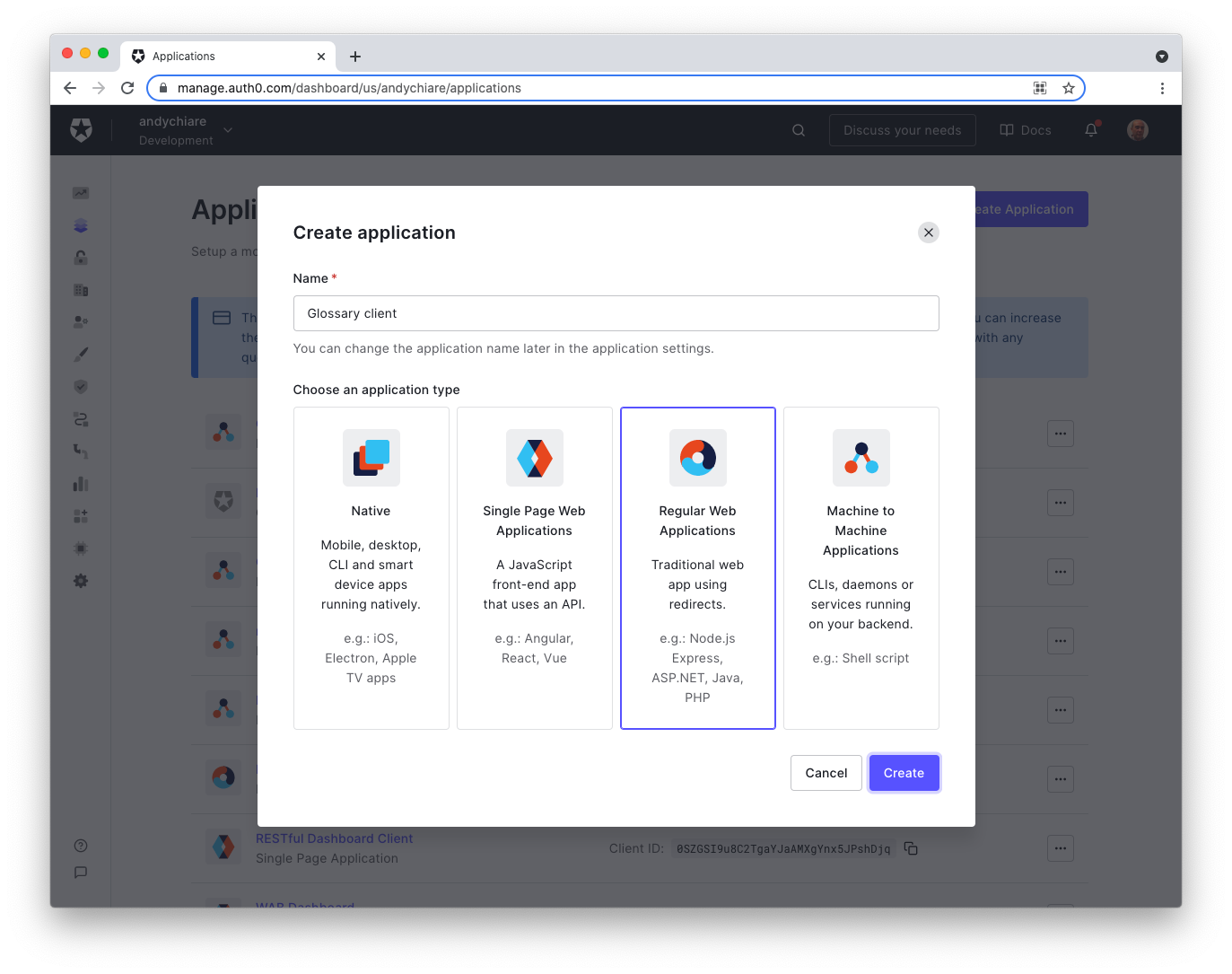 Register the glossary client with Auth0