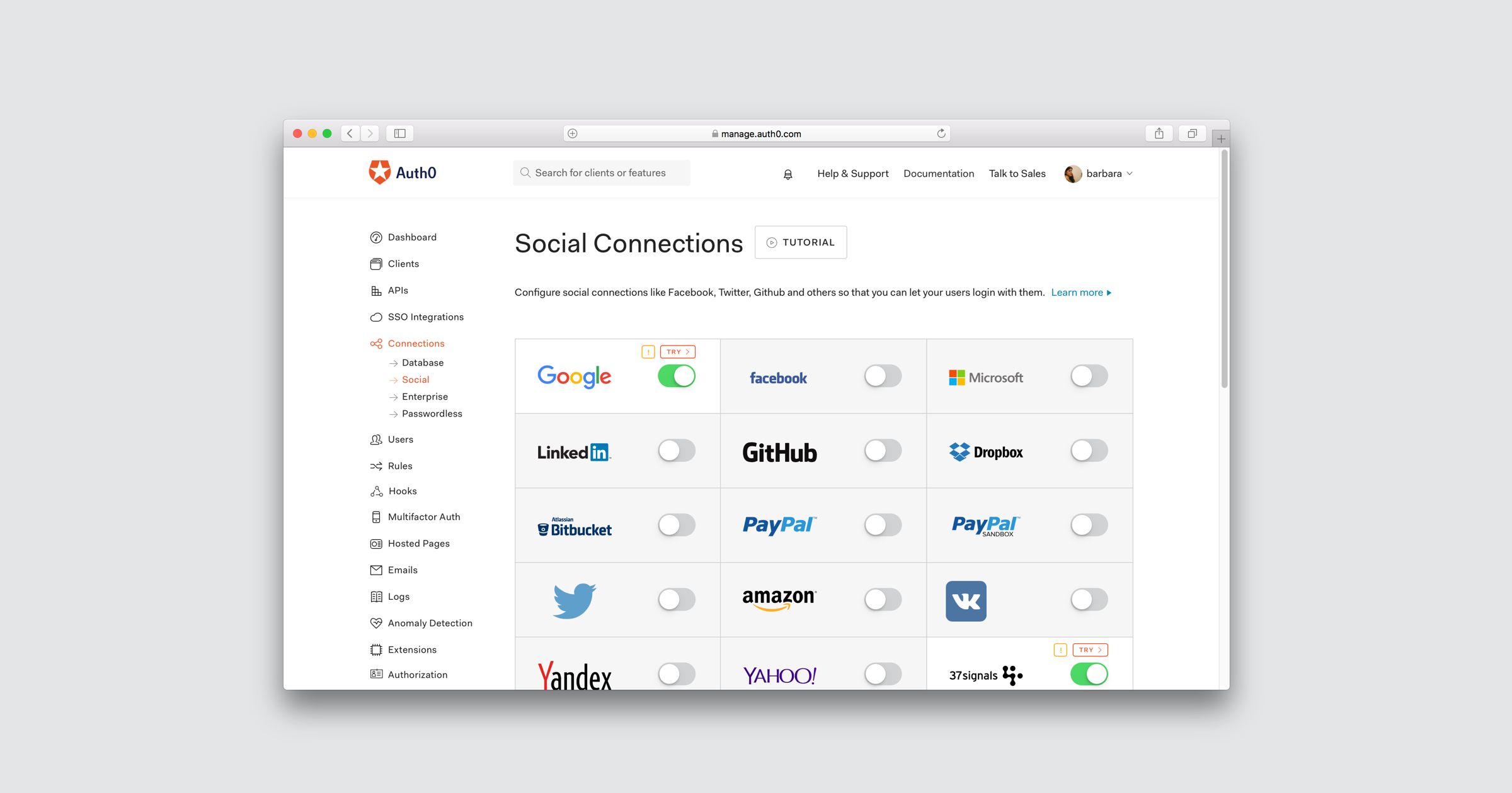 Auth0 social login integrations