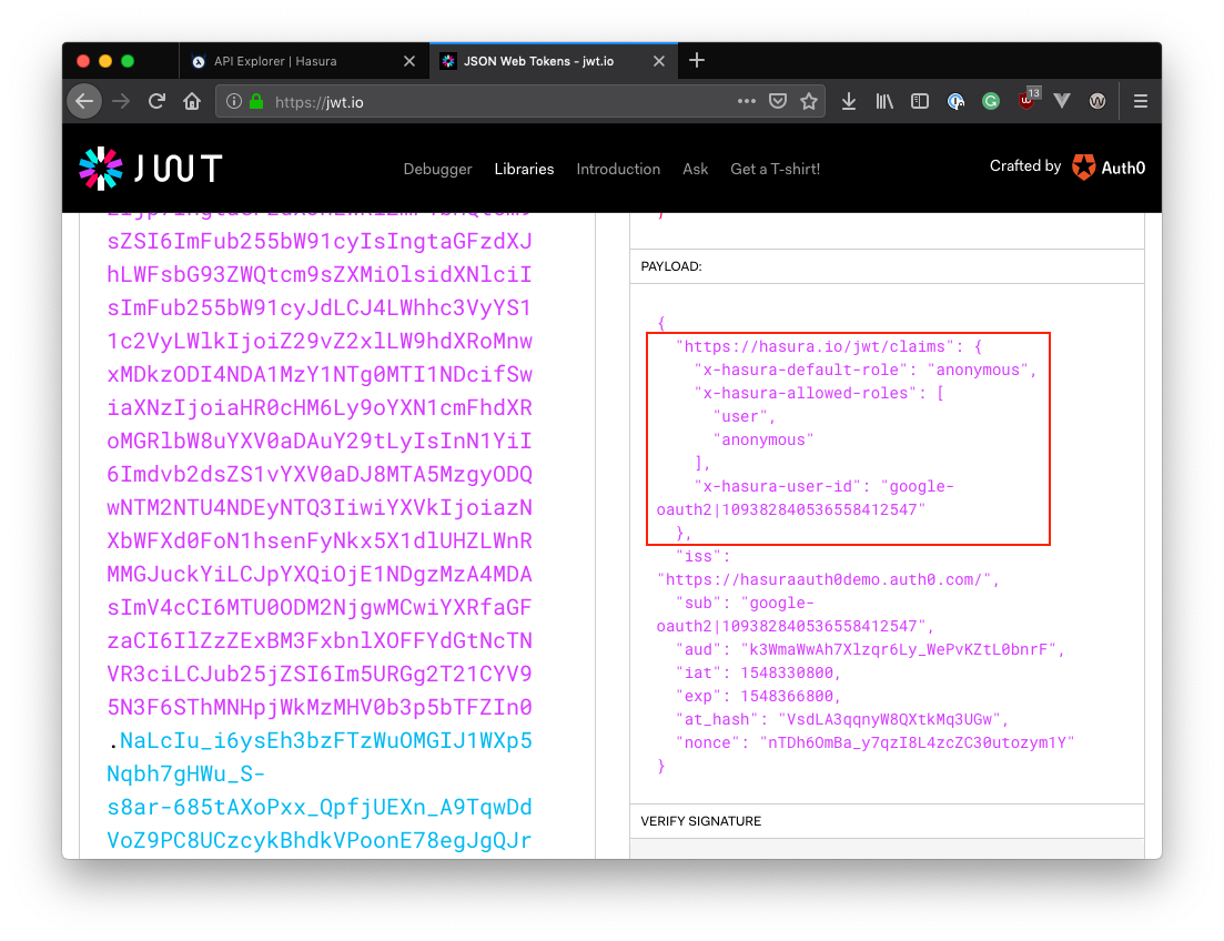 Testing the JWT token at jwt.io