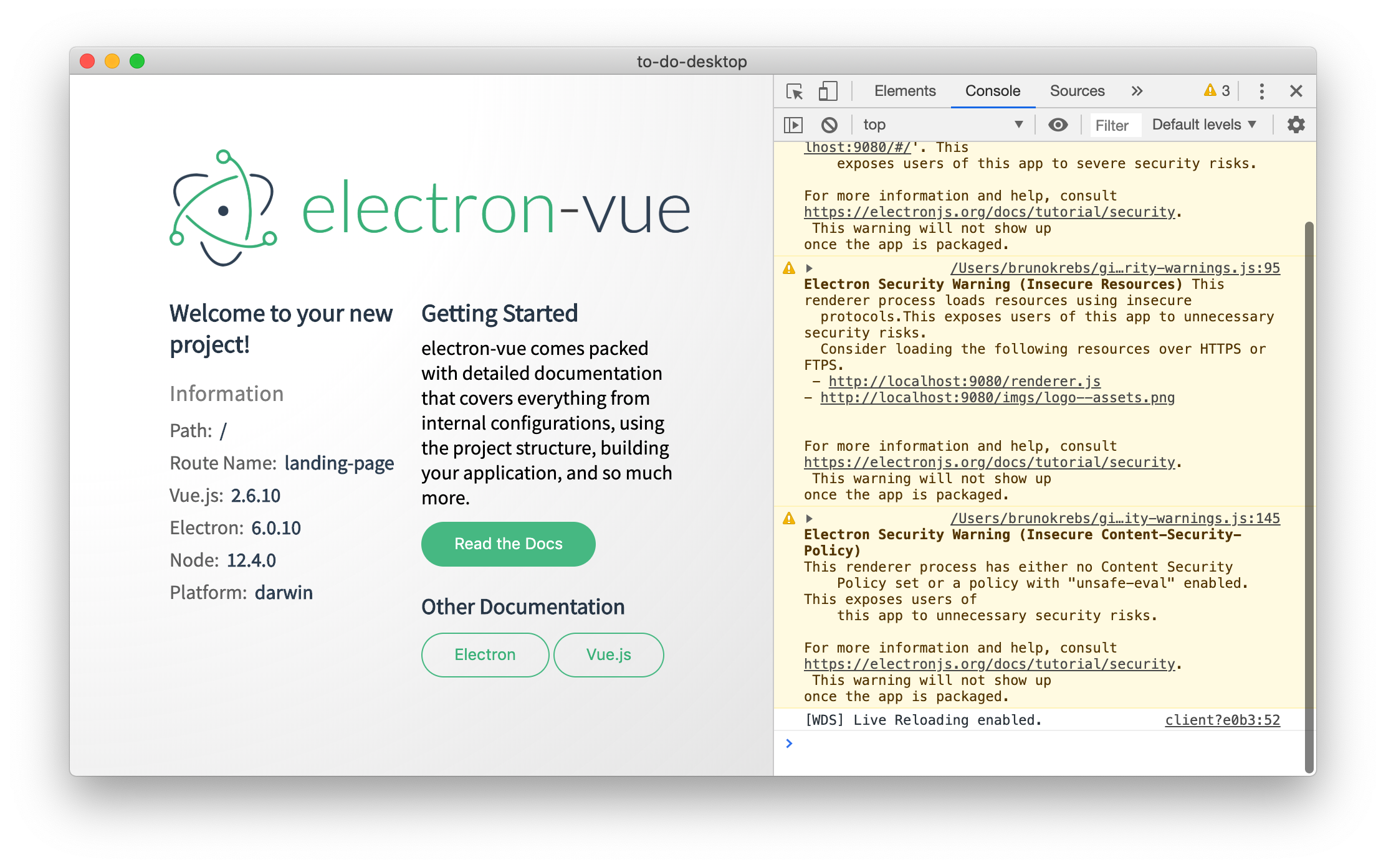Electron and Vue.js getting started page.