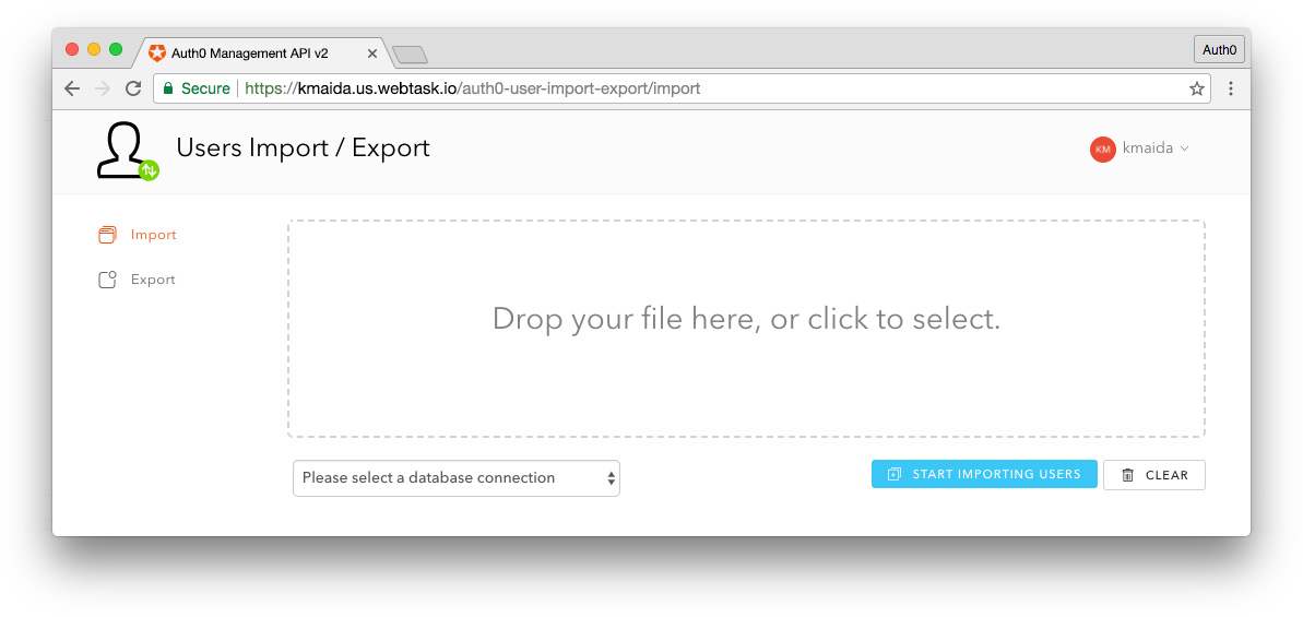 Auth0 user import/export extension