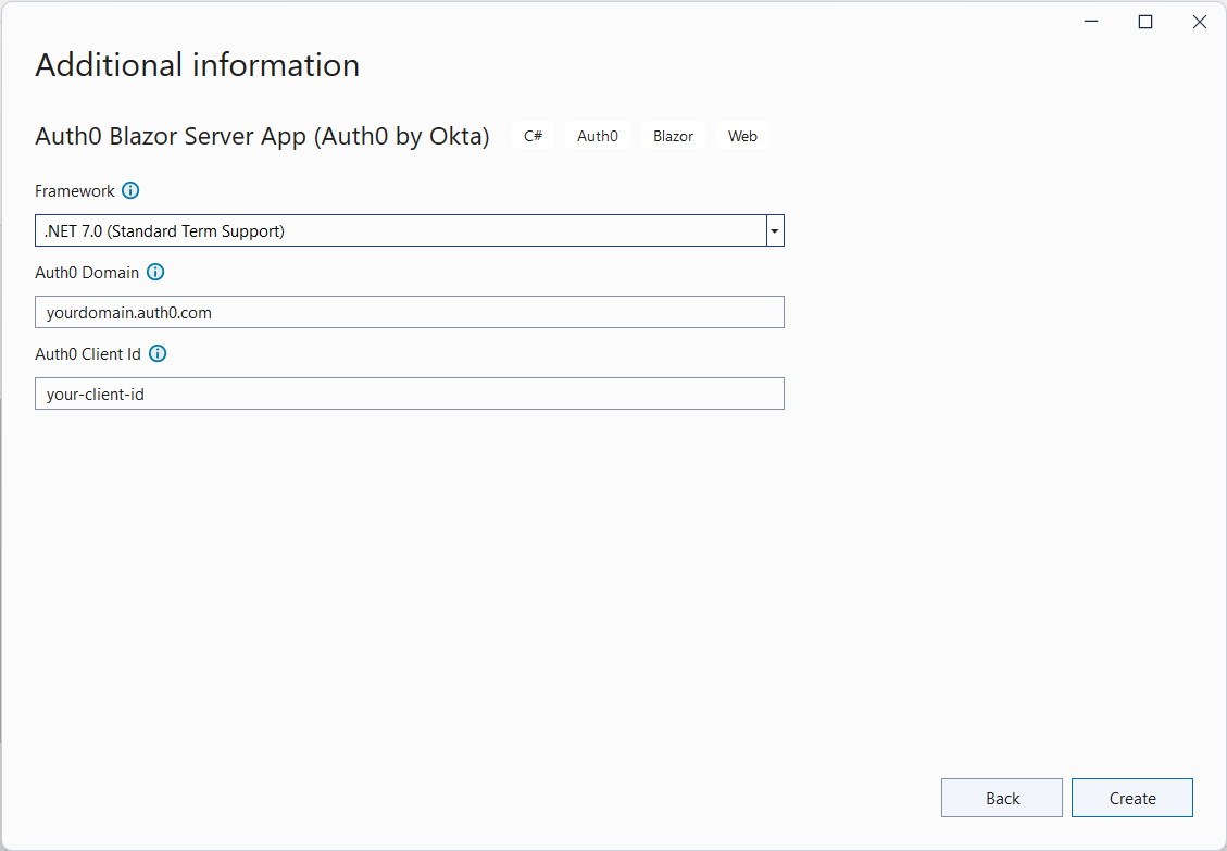 Auth0 template options in Visual Studio for Windows