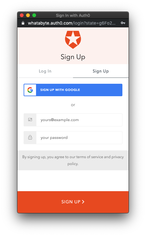 Auth0 sign-up form