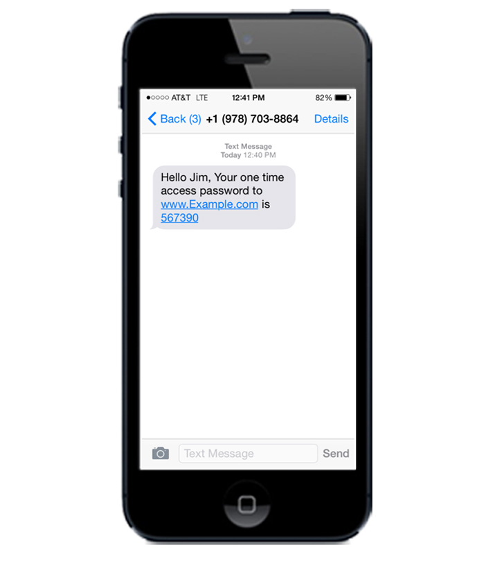 Text messaging SMS showing two-factor authentication 2FA code