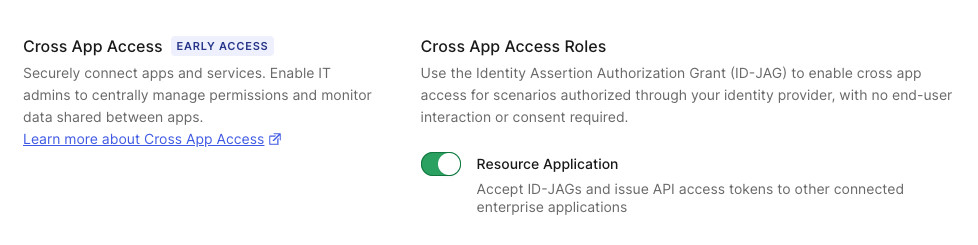 Cross App Access Settings Auth0 Dashboard