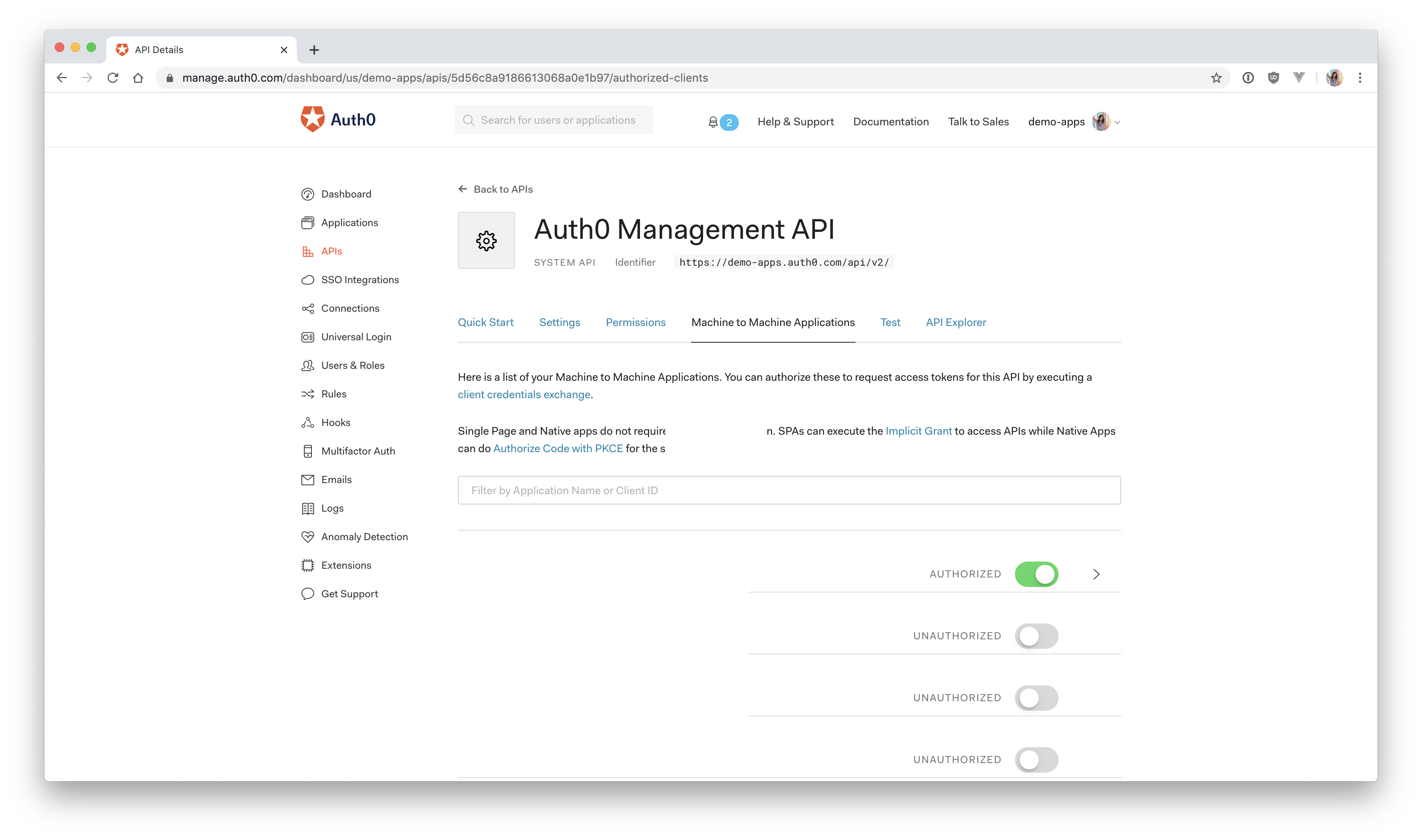 Auth0 Management API authorized client
