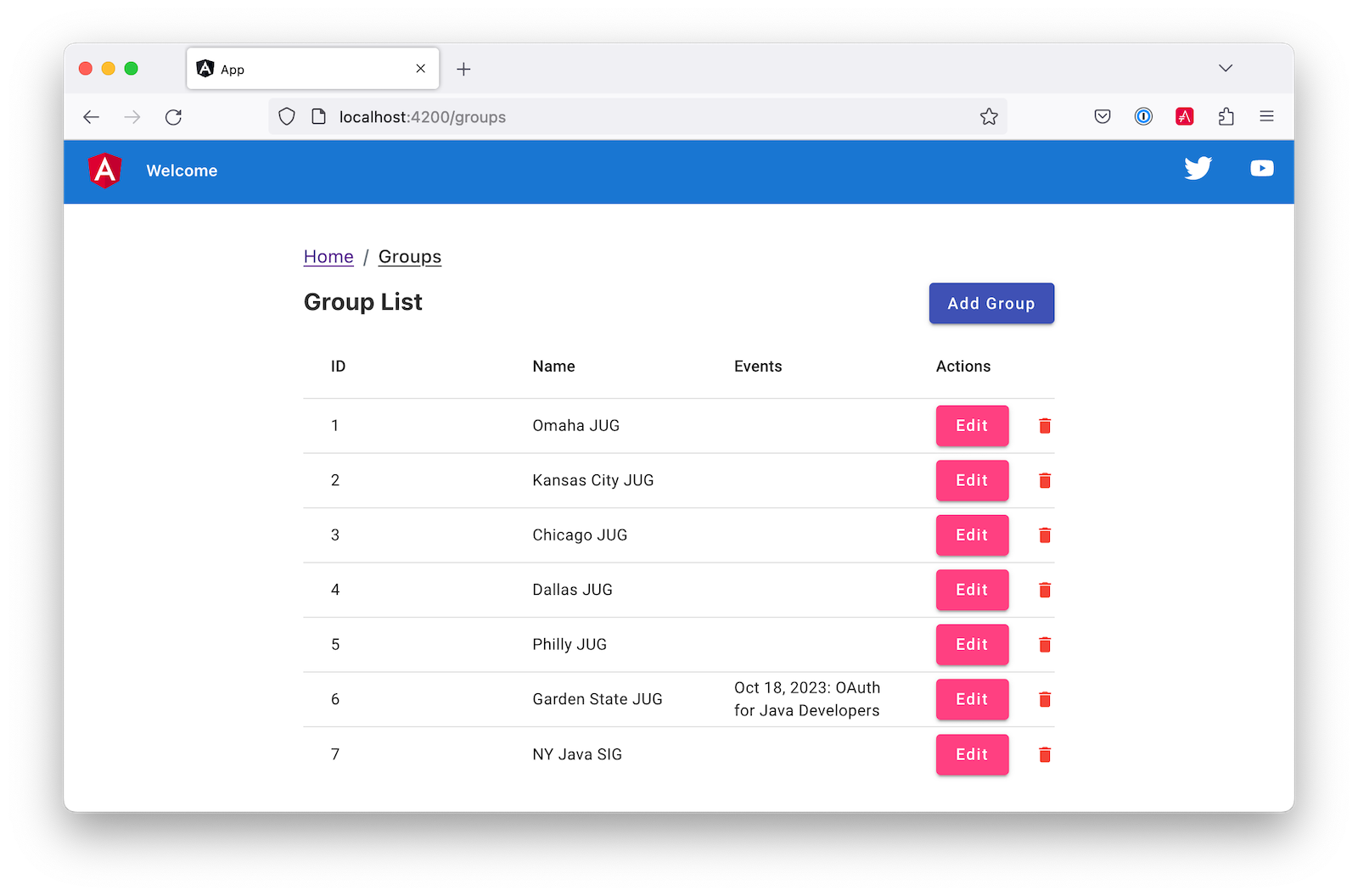 Group list with squished actions column