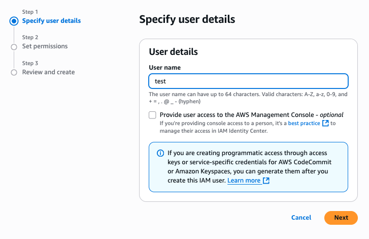 AWS: Enter a username