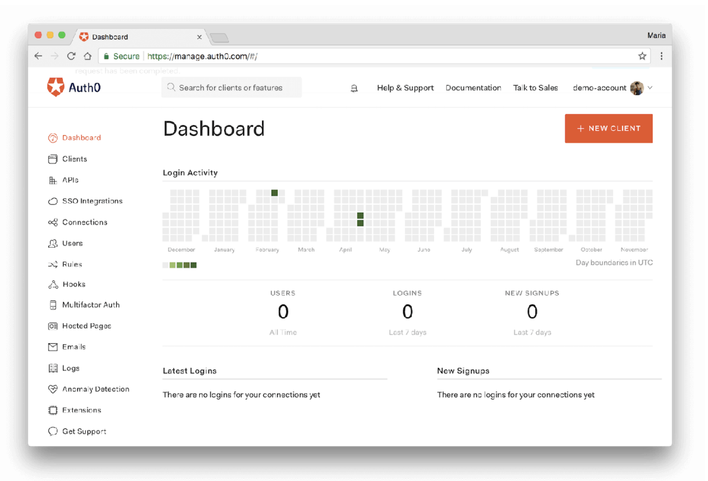 Auth0 Dashboad view