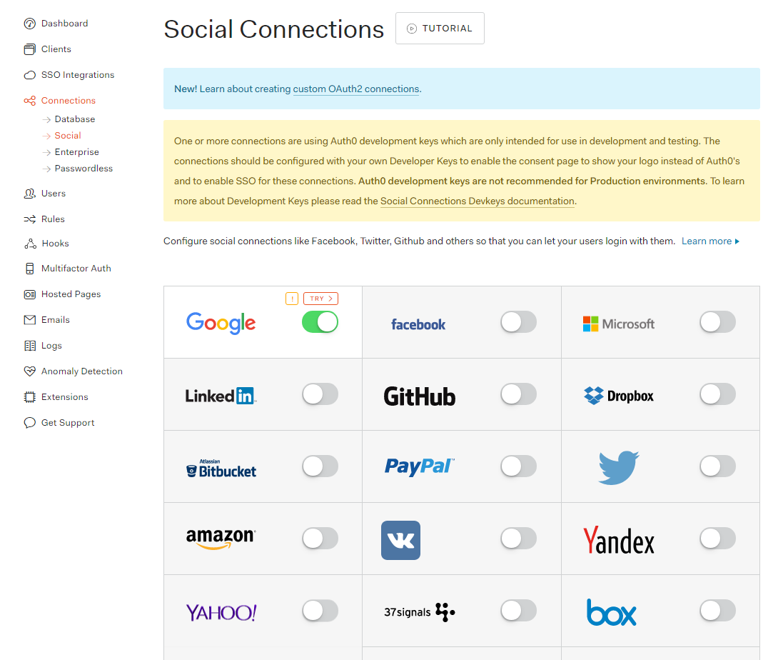 Auth0 Social Connections