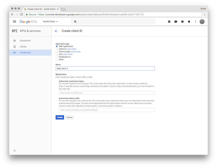 Web App Credentials Configuration