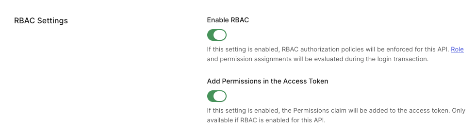 RBAC and permissions enabled in API