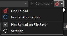 Visual Studio 2022 Hot Reload button