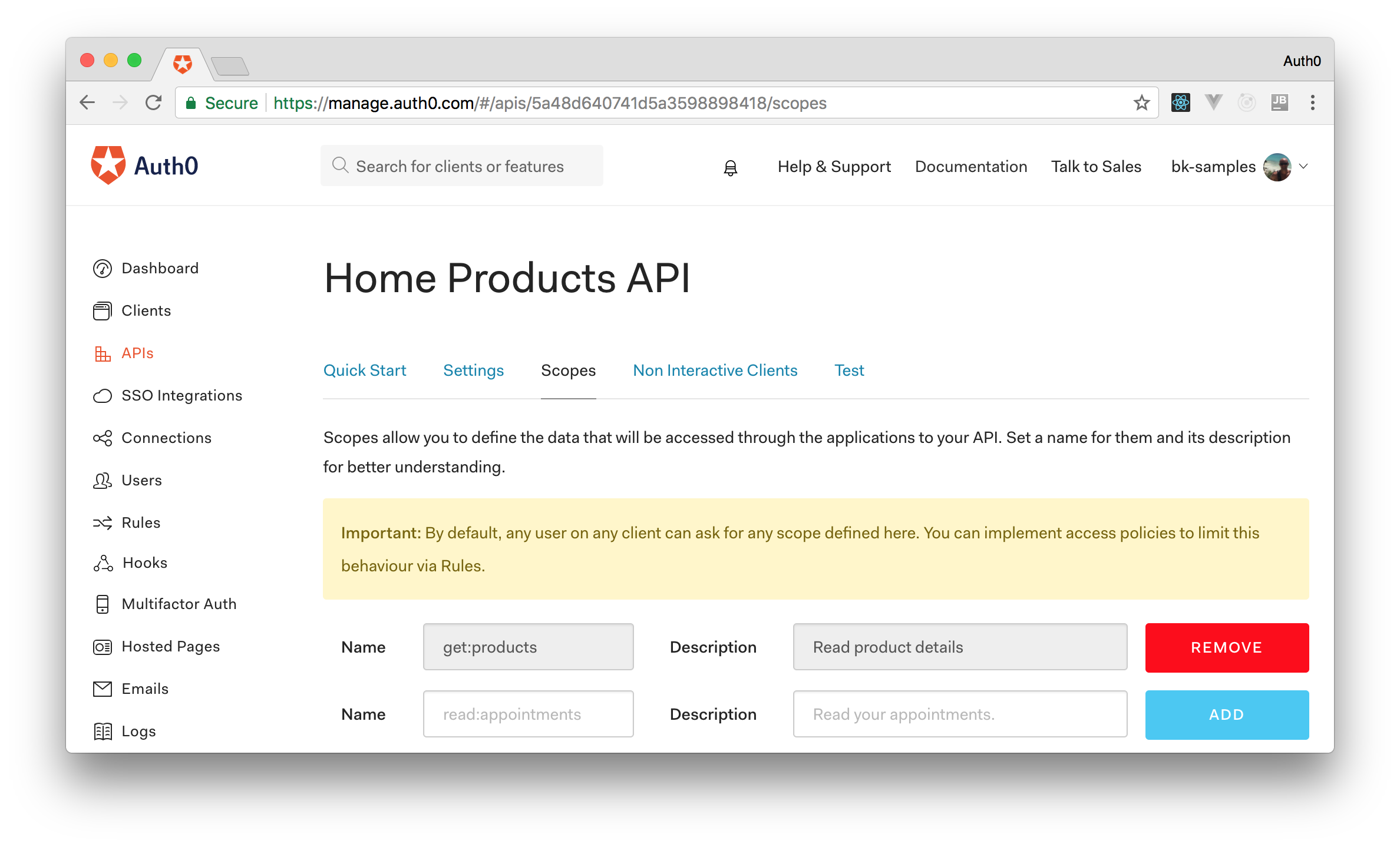 Creating API Scopes on Auth0