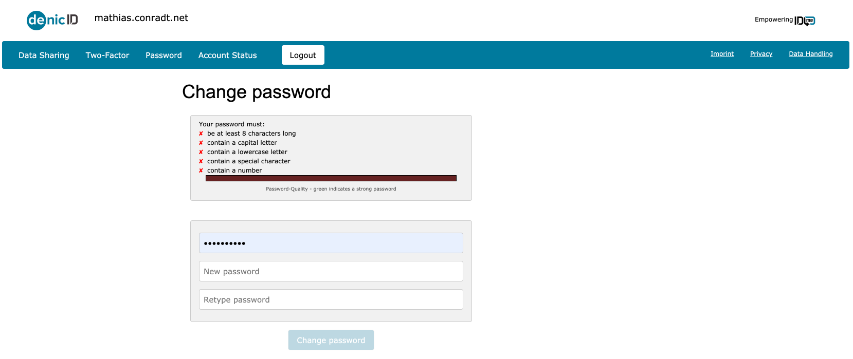 ID4me password settings