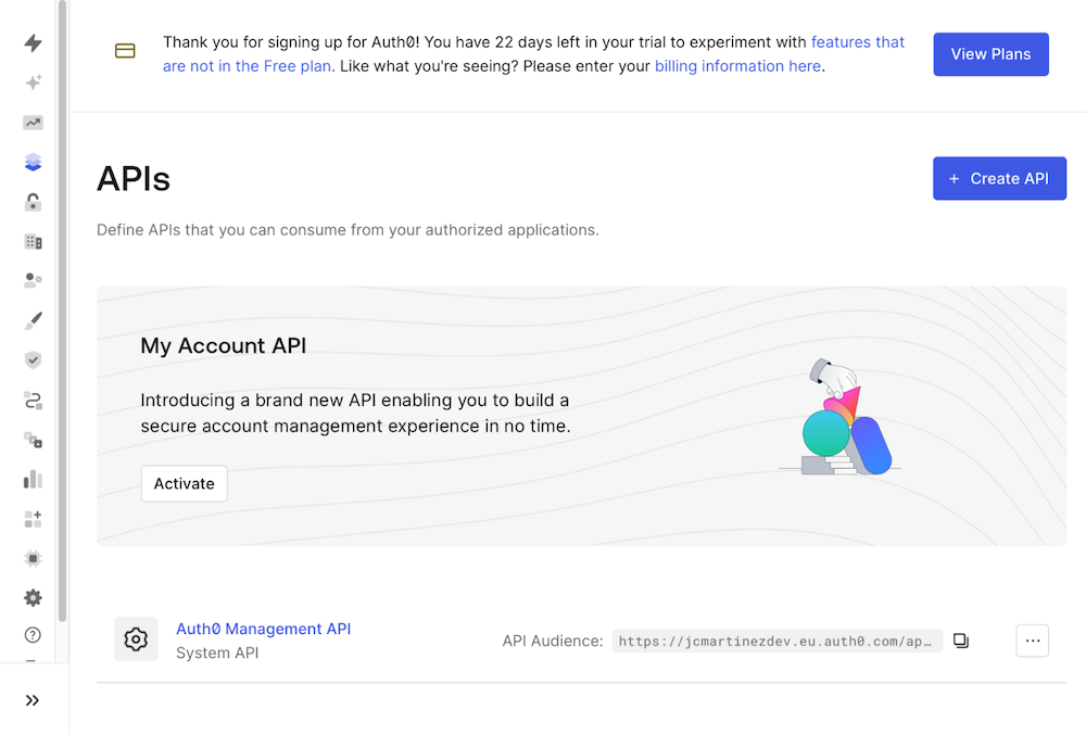 Auth0 APIs Screen