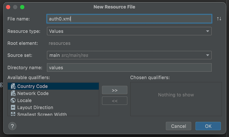 “New Resource File” dialog box.