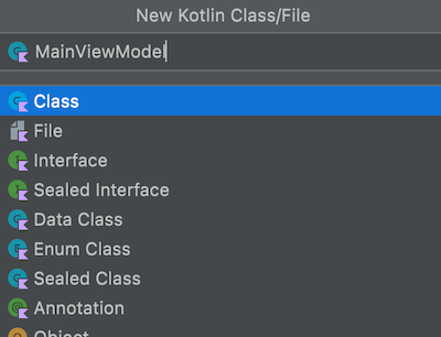 “New Kotlin Class/File” dialog box.