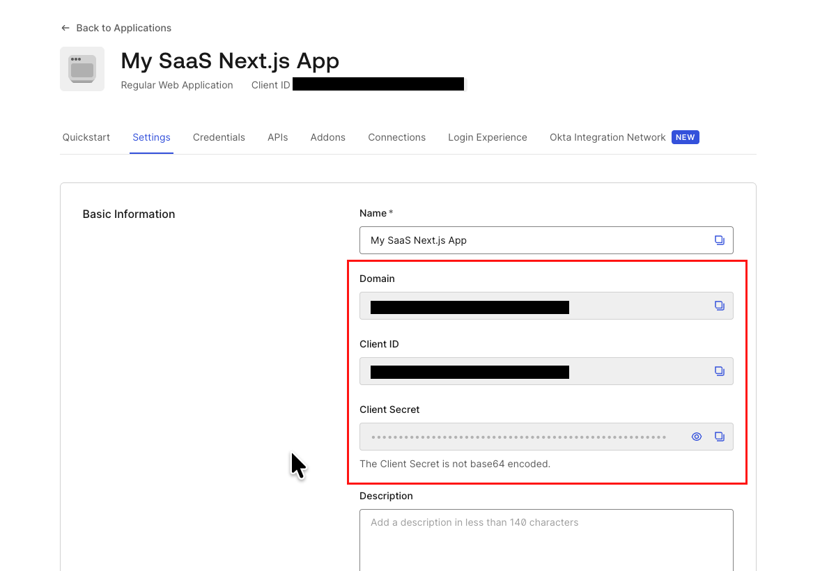 Auth0 Management Dashboard - Application Settings