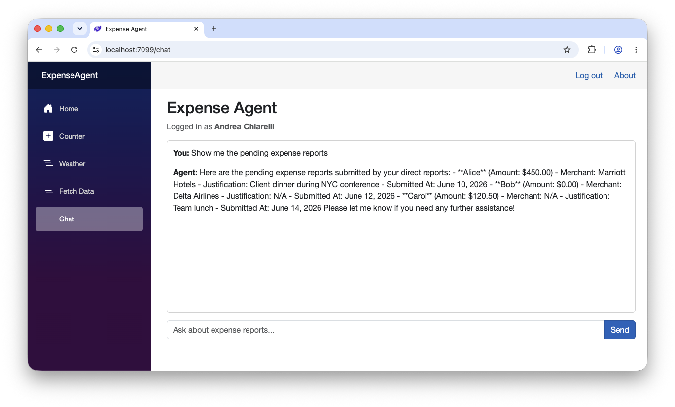 AI agent show the list of expense report