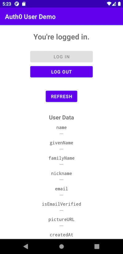 The top portion of the app’s main screen, with every user data field blank